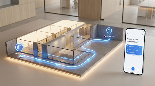 Sophisticated architectural map with navigation path